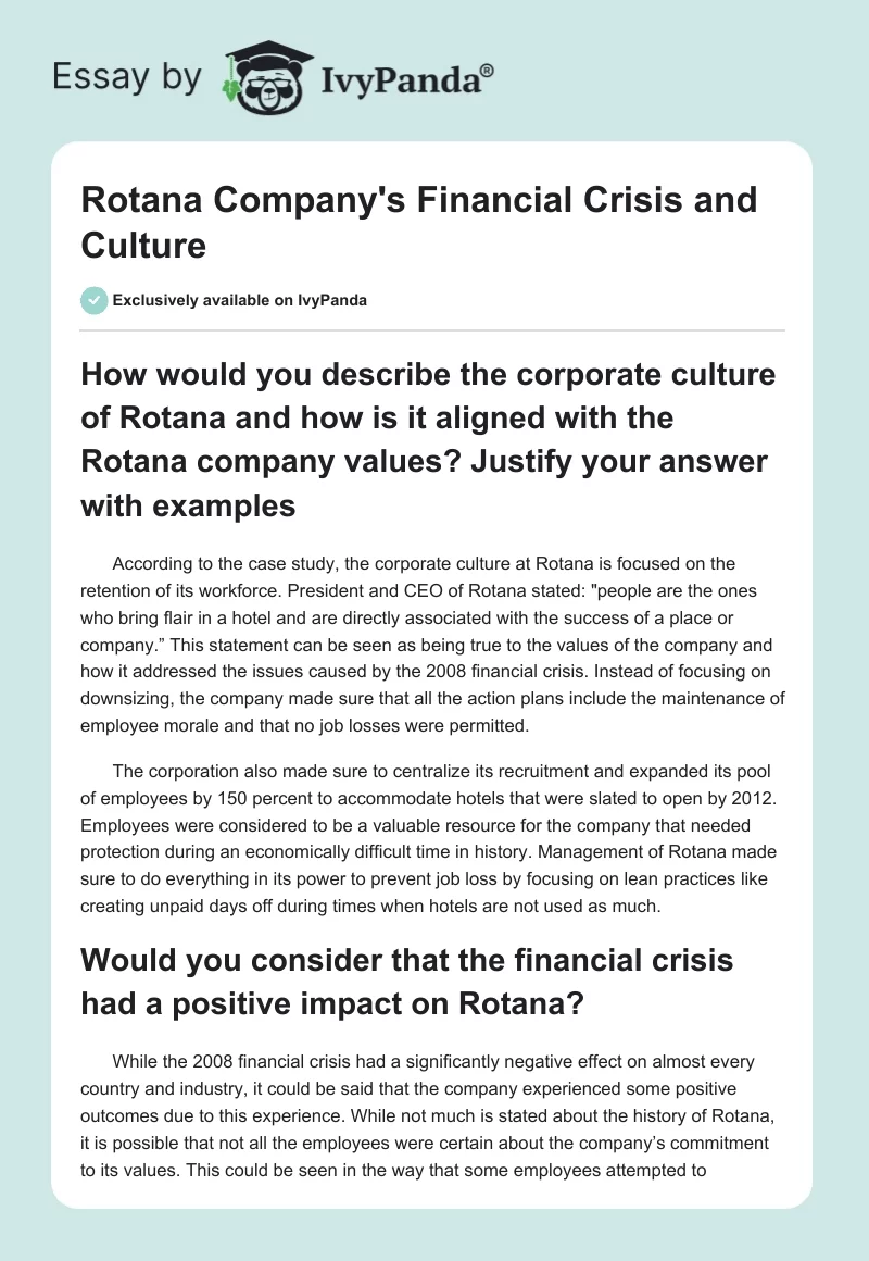 Rotana Company's Financial Crisis and Culture. Page 1