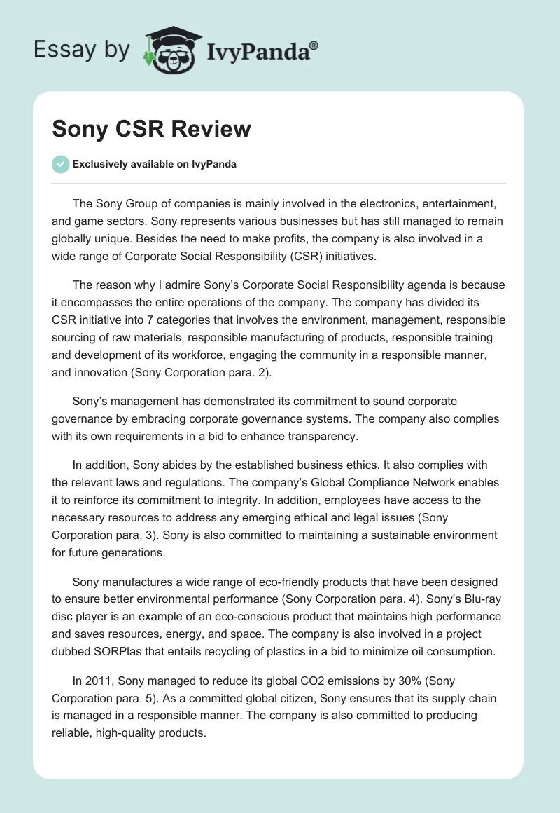 Sony CSR Review. Page 1