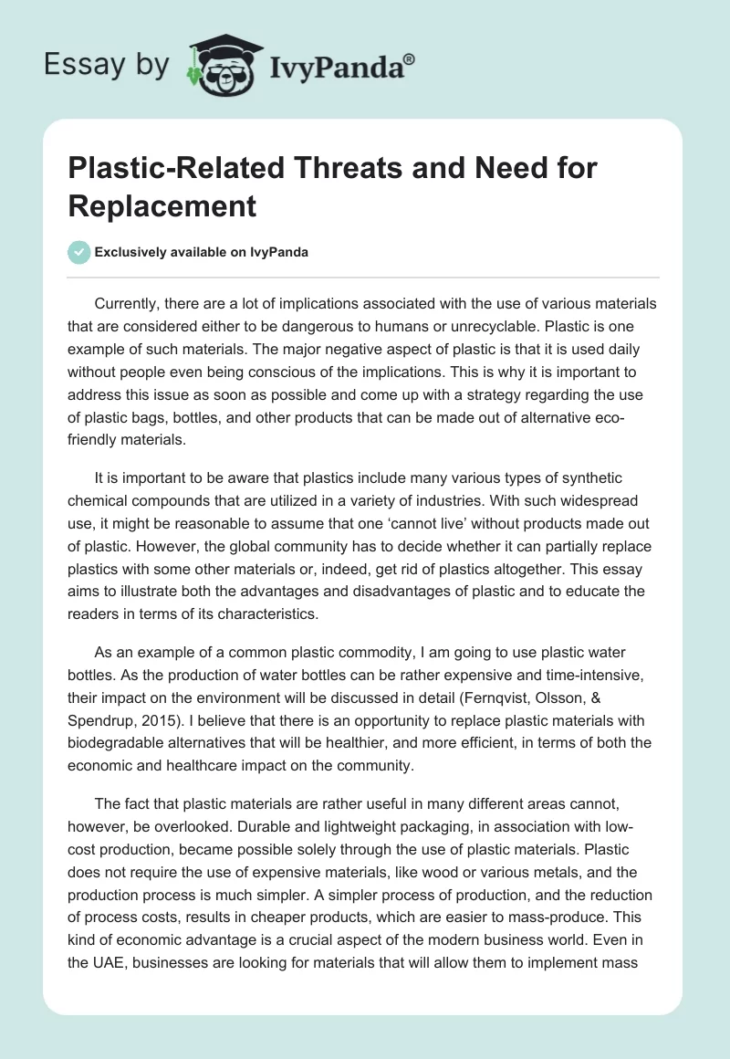 Plastic-Related Threats and Need for Replacement. Page 1