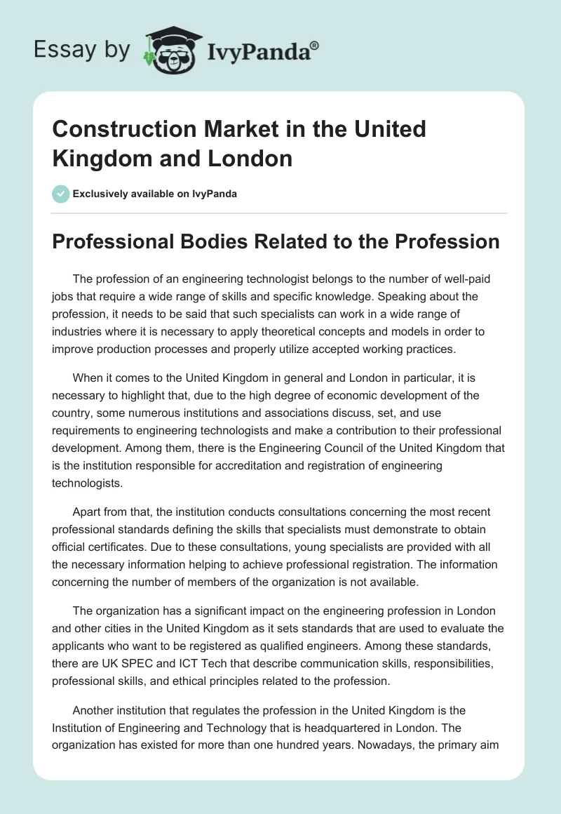 Construction Market in the United Kingdom and London. Page 1