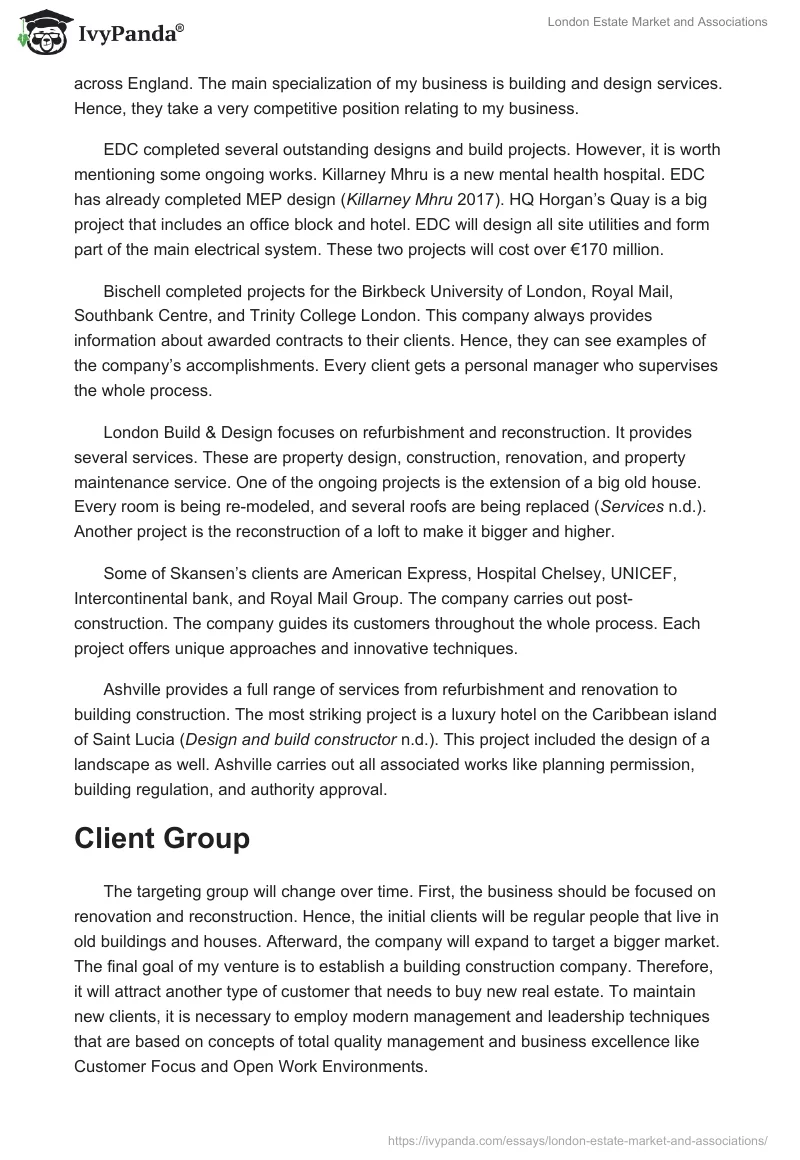 London Estate Market and Associations. Page 4