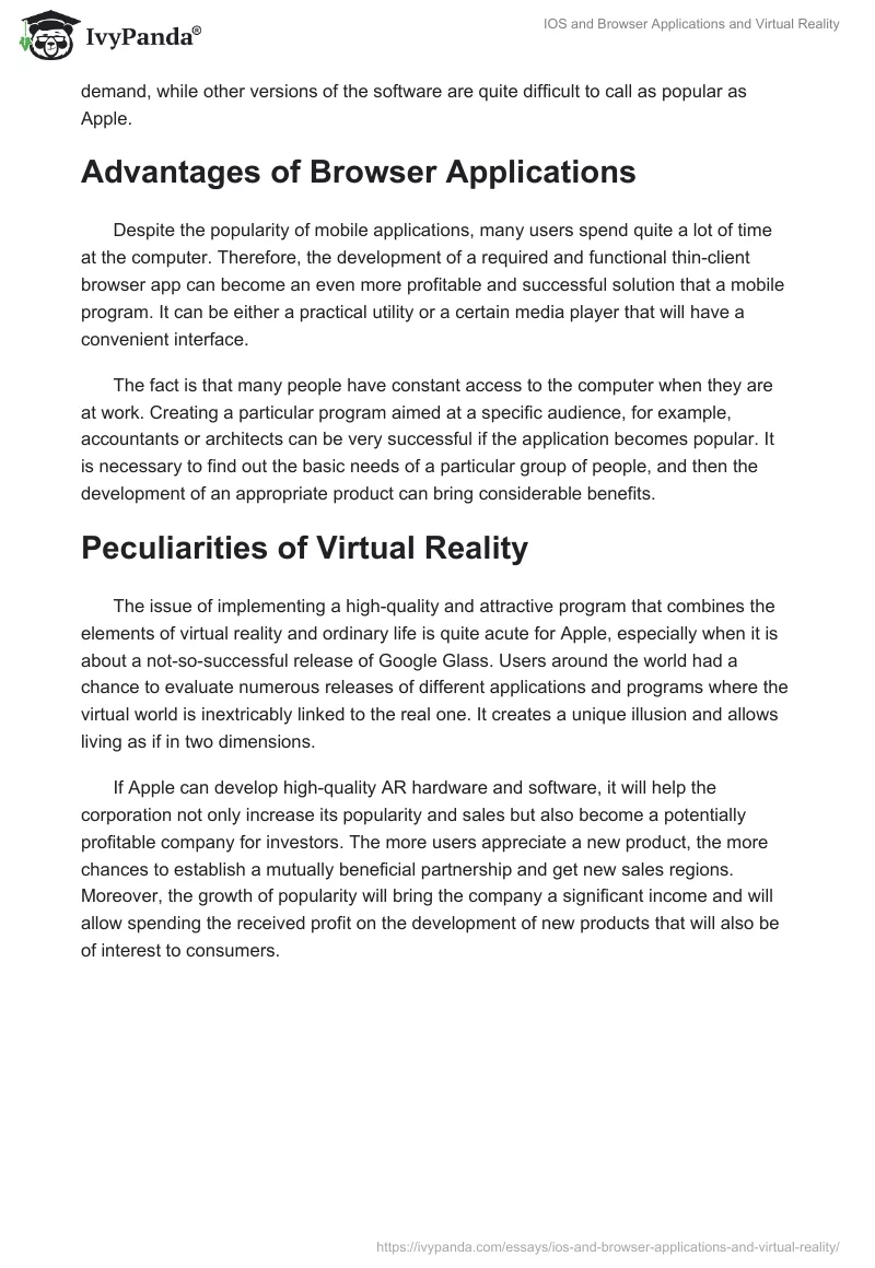 IOS and Browser Applications and Virtual Reality. Page 2