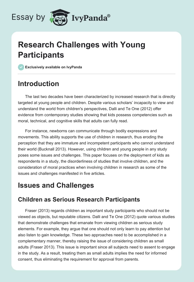Research Challenges With Young Participants. Page 1