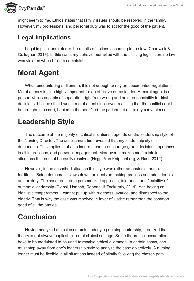 Ethical, Moral, and Legal Leadership in Nursing. Page 4