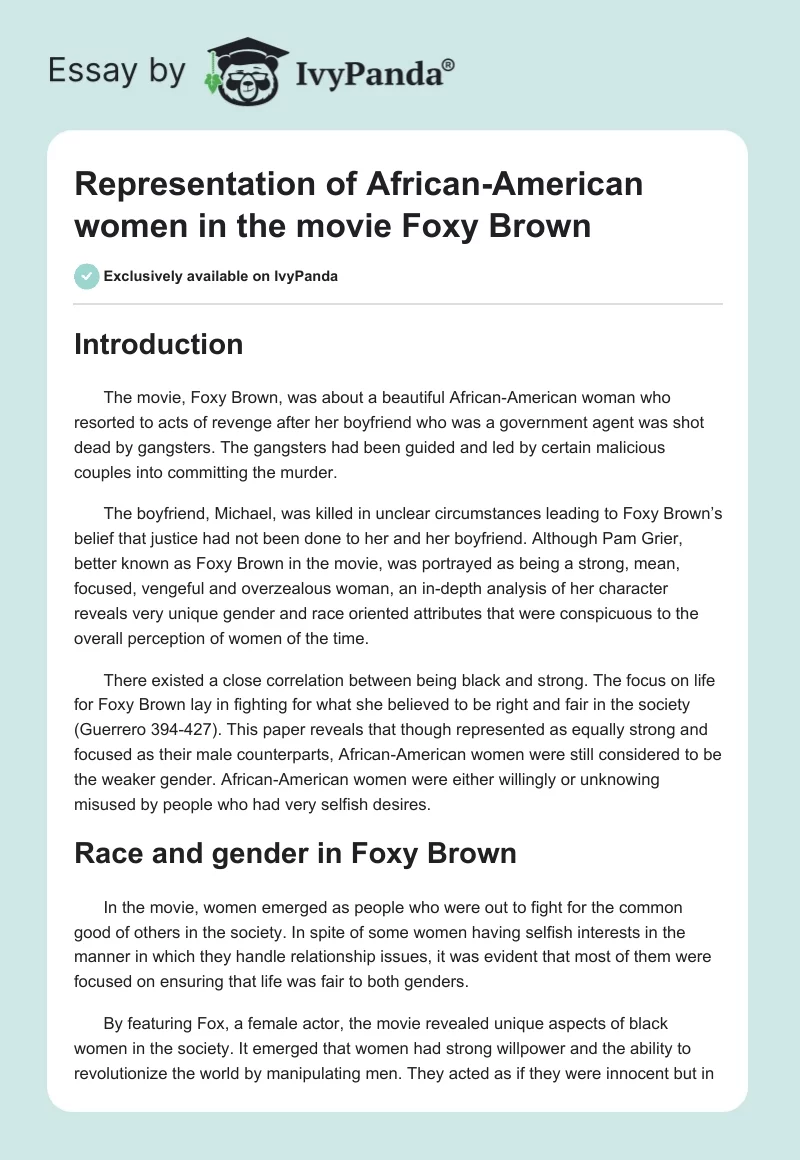 Representation of African-American Women in the Movie Foxy Brown. Page 1