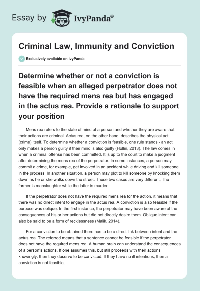 Criminal Law, Immunity and Conviction. Page 1
