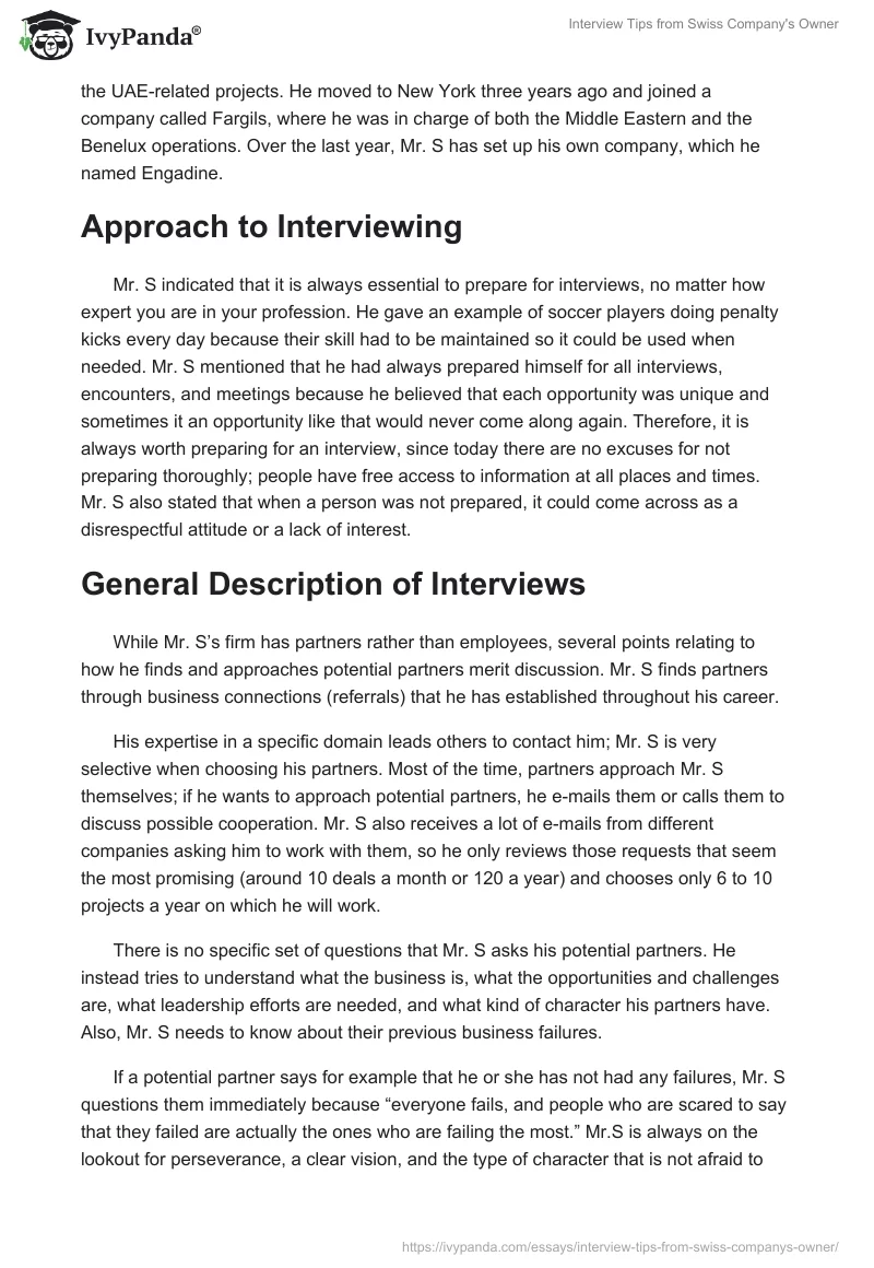 Interview Tips from Swiss Company's Owner. Page 2