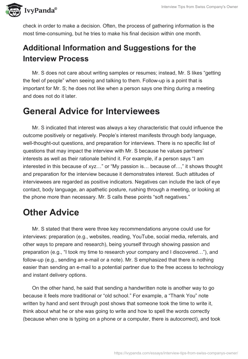 Interview Tips from Swiss Company's Owner. Page 4