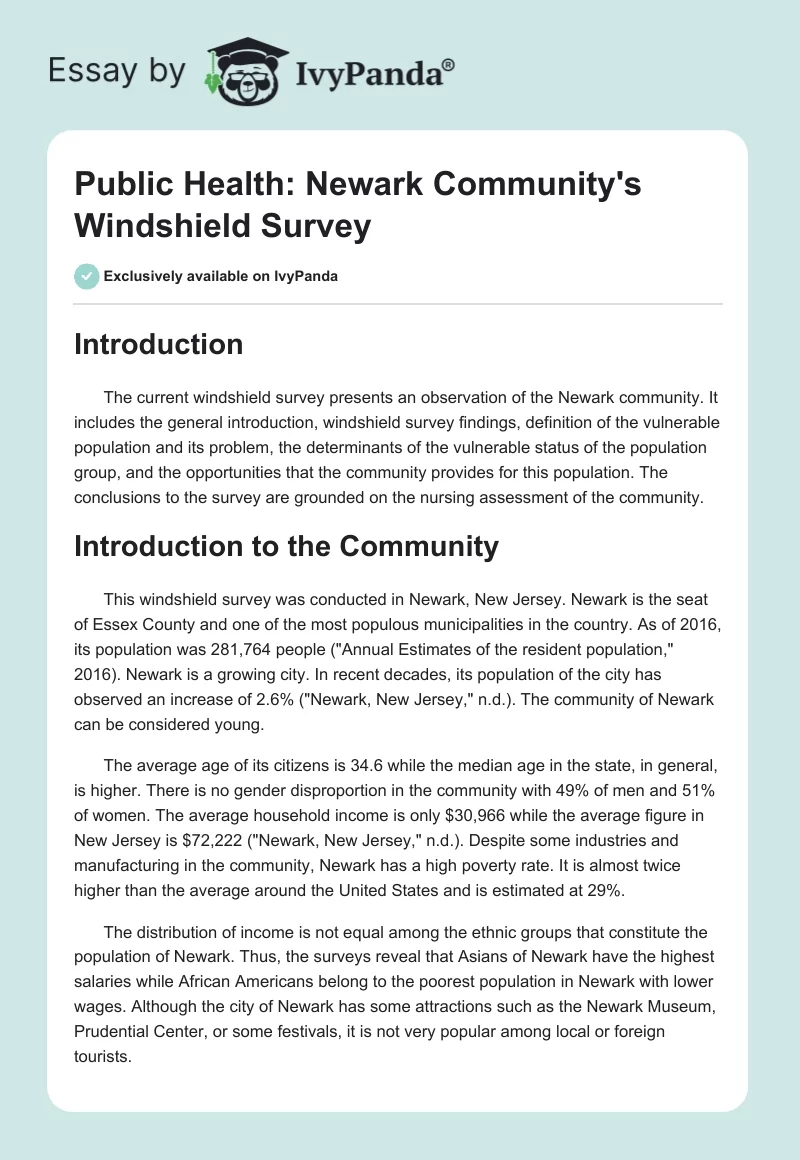 Public Health: Newark Community's Windshield Survey. Page 1