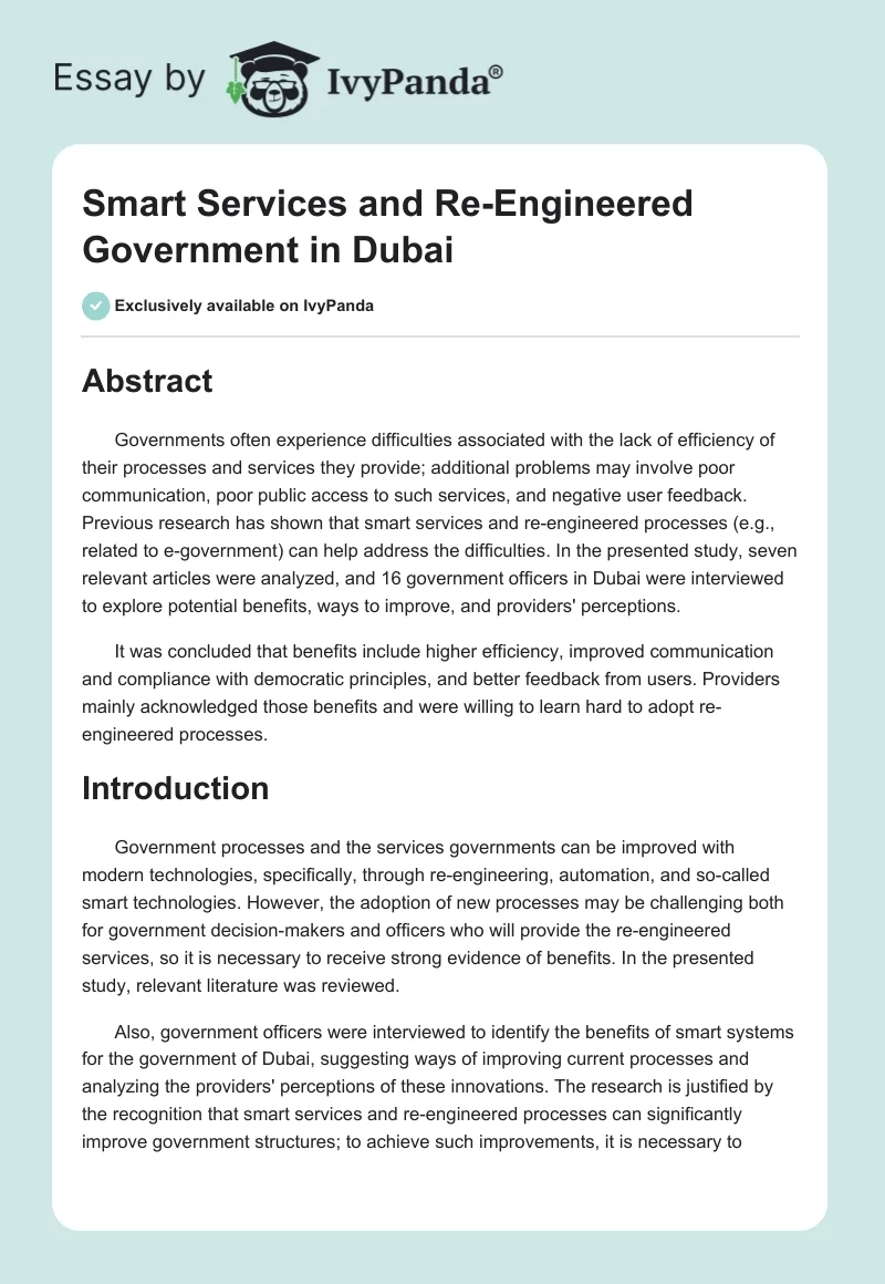 Smart Services and Re-Engineered Government in Dubai. Page 1