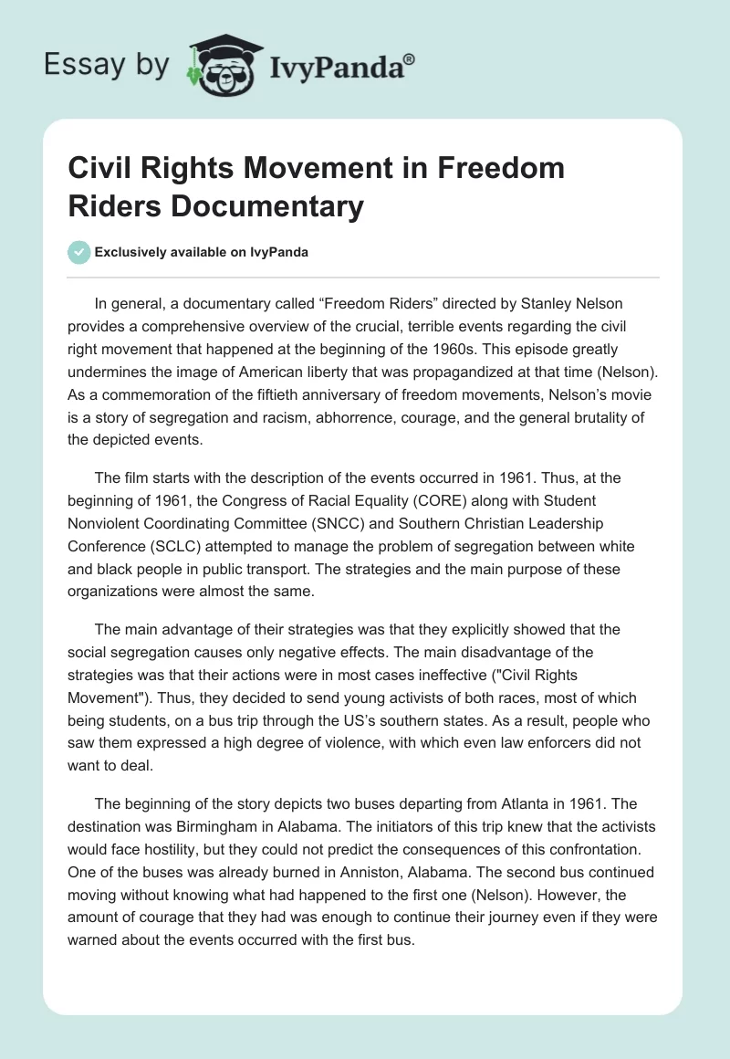 Civil Rights Movement in "Freedom Riders" Documentary. Page 1