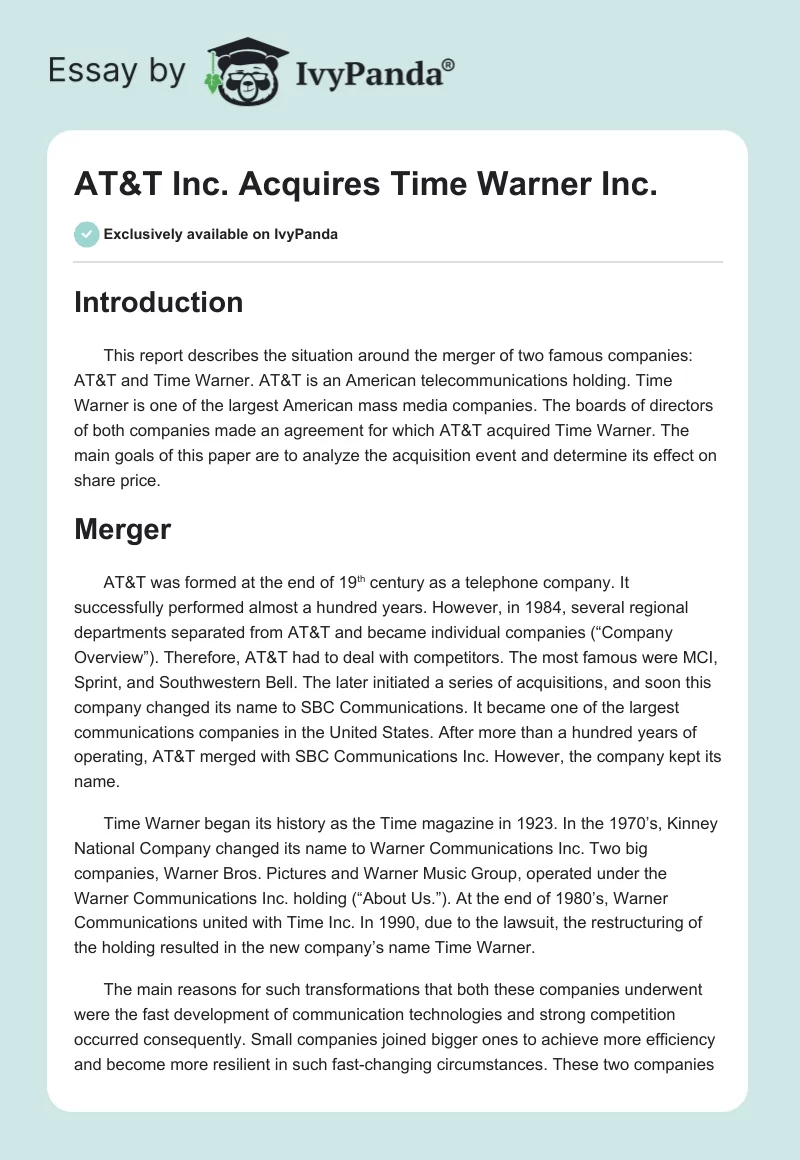 AT&T Inc. Acquires Time Warner Inc.. Page 1
