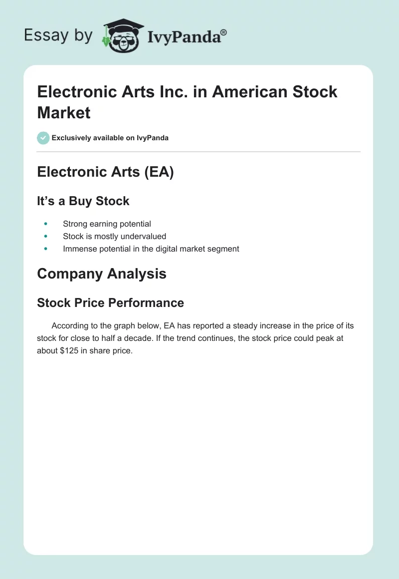 Electronic Arts Inc. in American Stock Market. Page 1