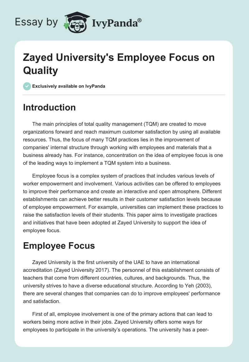 Zayed University's Employee Focus on Quality. Page 1