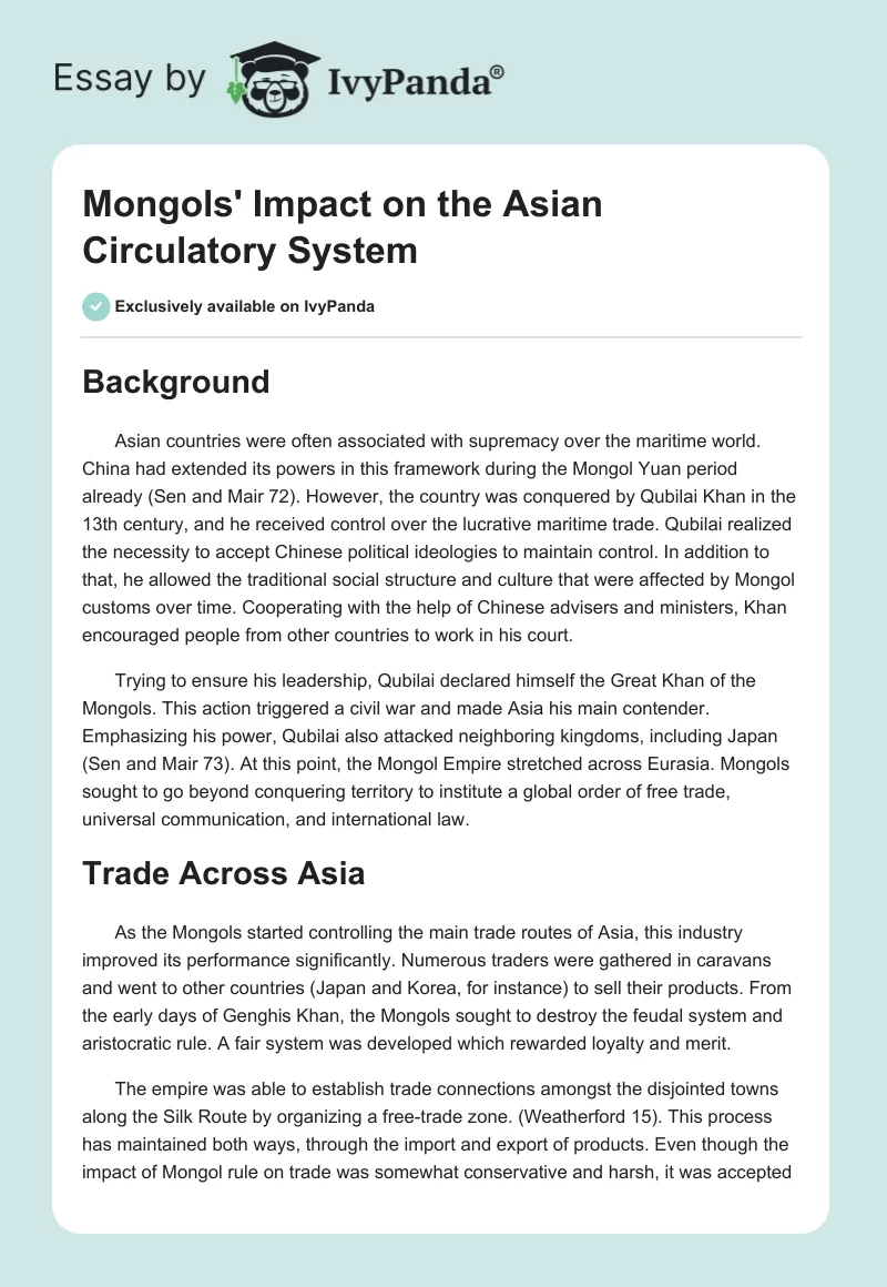 Mongols' Impact on the Asian Circulatory System. Page 1