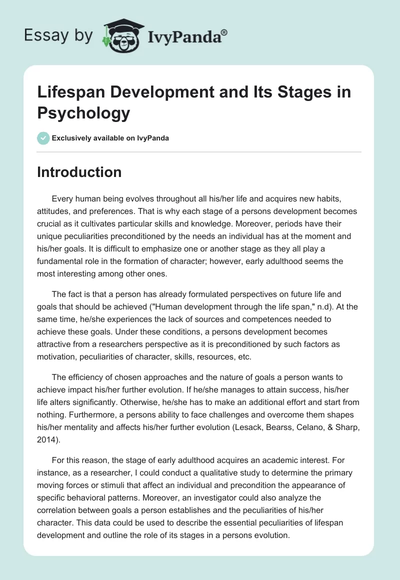 Lifespan Development and Its Stages in Psychology. Page 1
