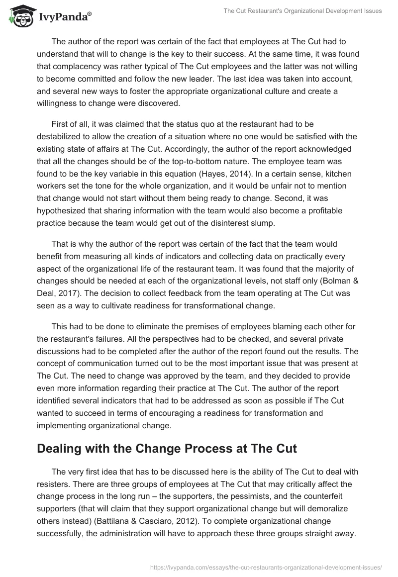 The Cut Restaurant's Organizational Development Issues. Page 5