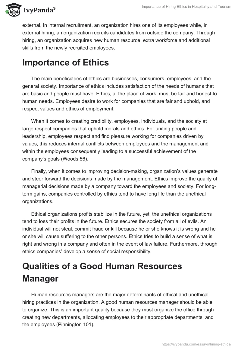 Importance of Hiring Ethics in Hospitality and Tourism. Page 2