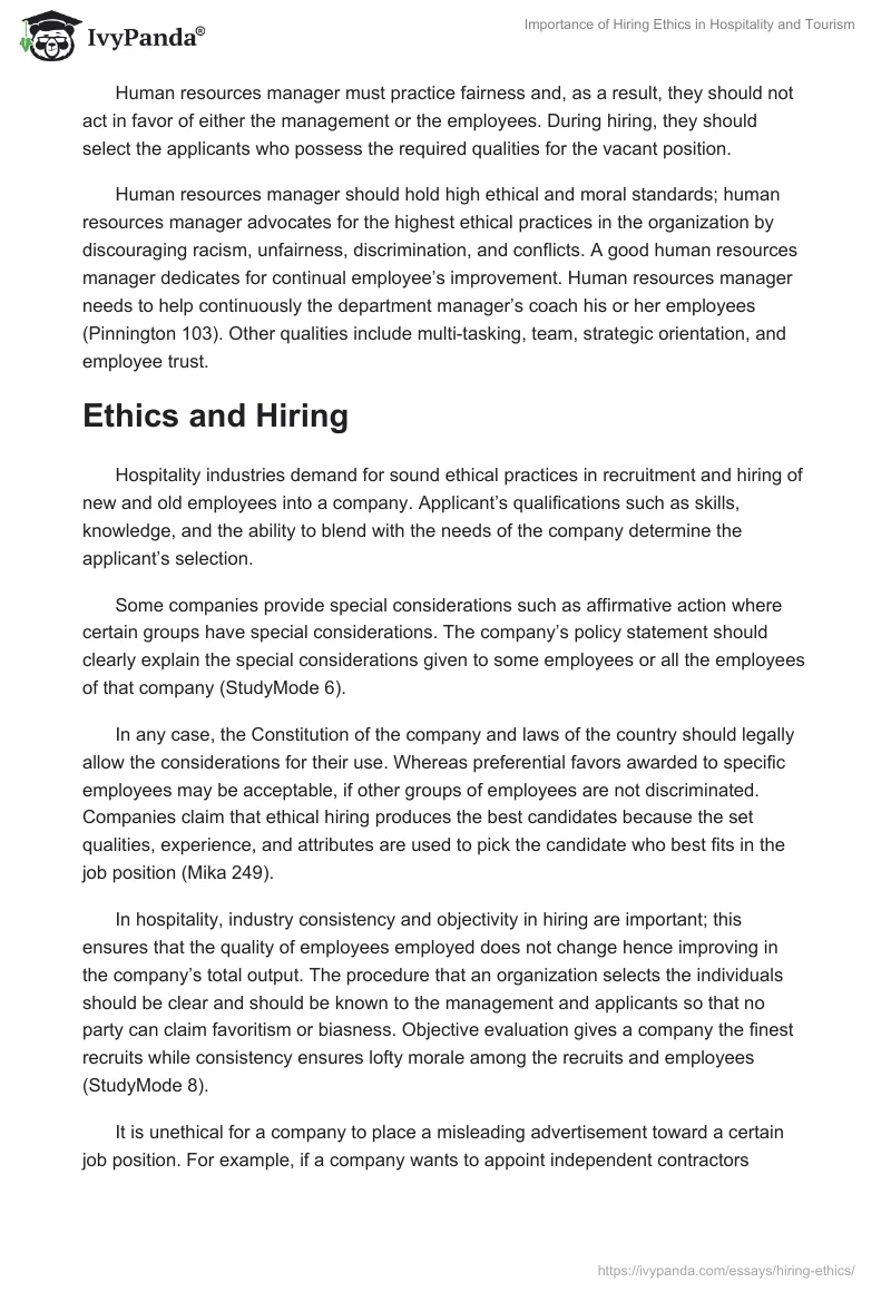 Importance of Hiring Ethics in Hospitality and Tourism. Page 3