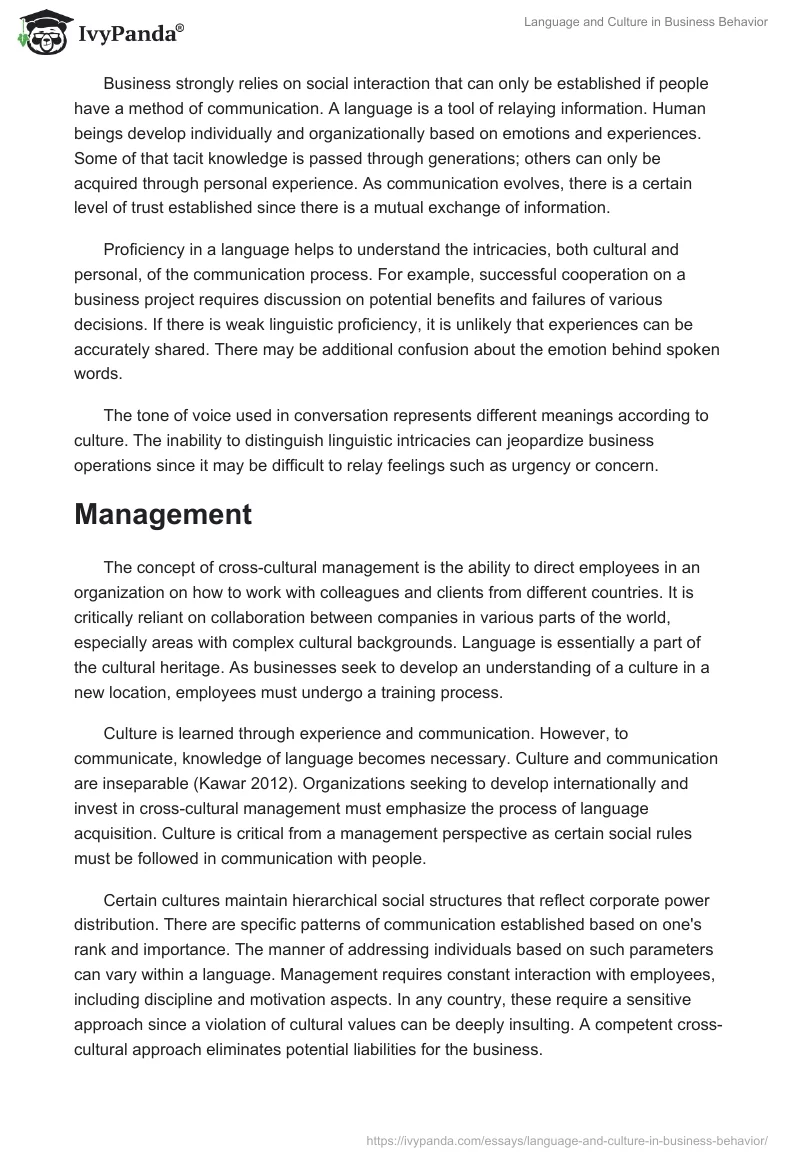 Language and Culture in Business Behavior. Page 2