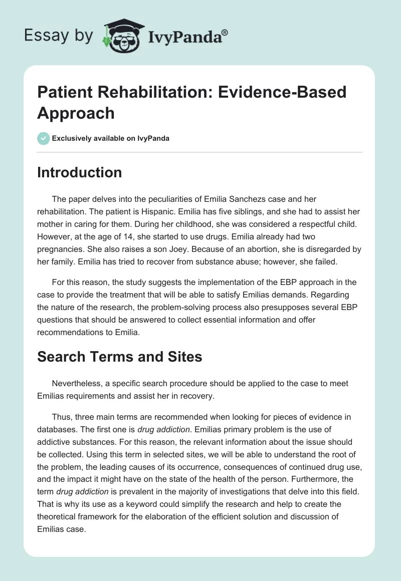 Patient Rehabilitation: Evidence-Based Approach. Page 1