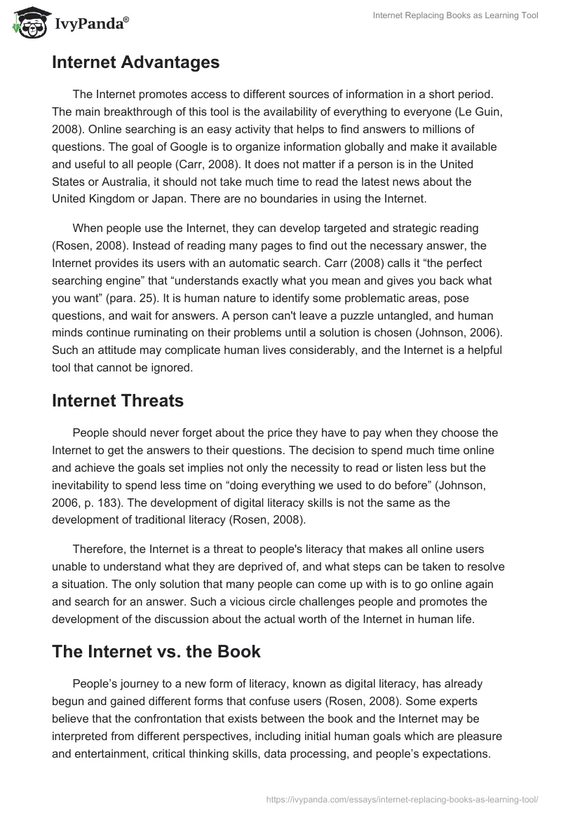 Internet Replacing Books as Learning Tool. Page 2