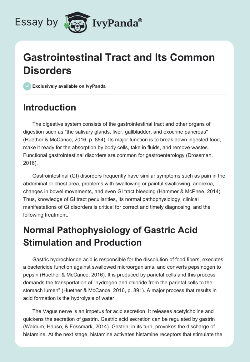 Gastrointestinal Tract and Its Common Disorders. Page 1