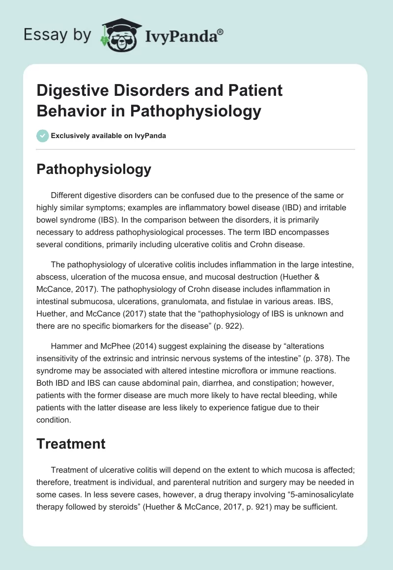 Digestive Disorders and Patient Behavior in Pathophysiology. Page 1