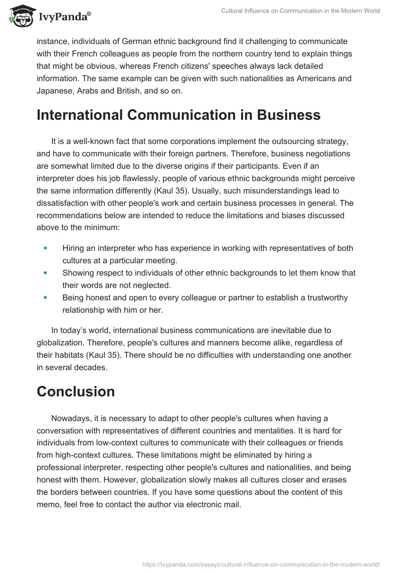 Cultural Influence on Communication in the Modern World. Page 2
