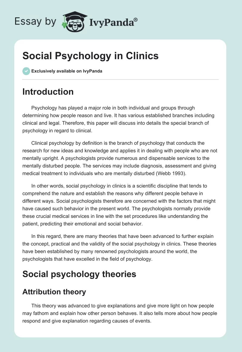 Social Psychology in Clinics. Page 1