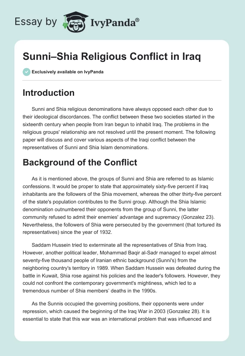 Sunni–Shia Religious Conflict in Iraq. Page 1