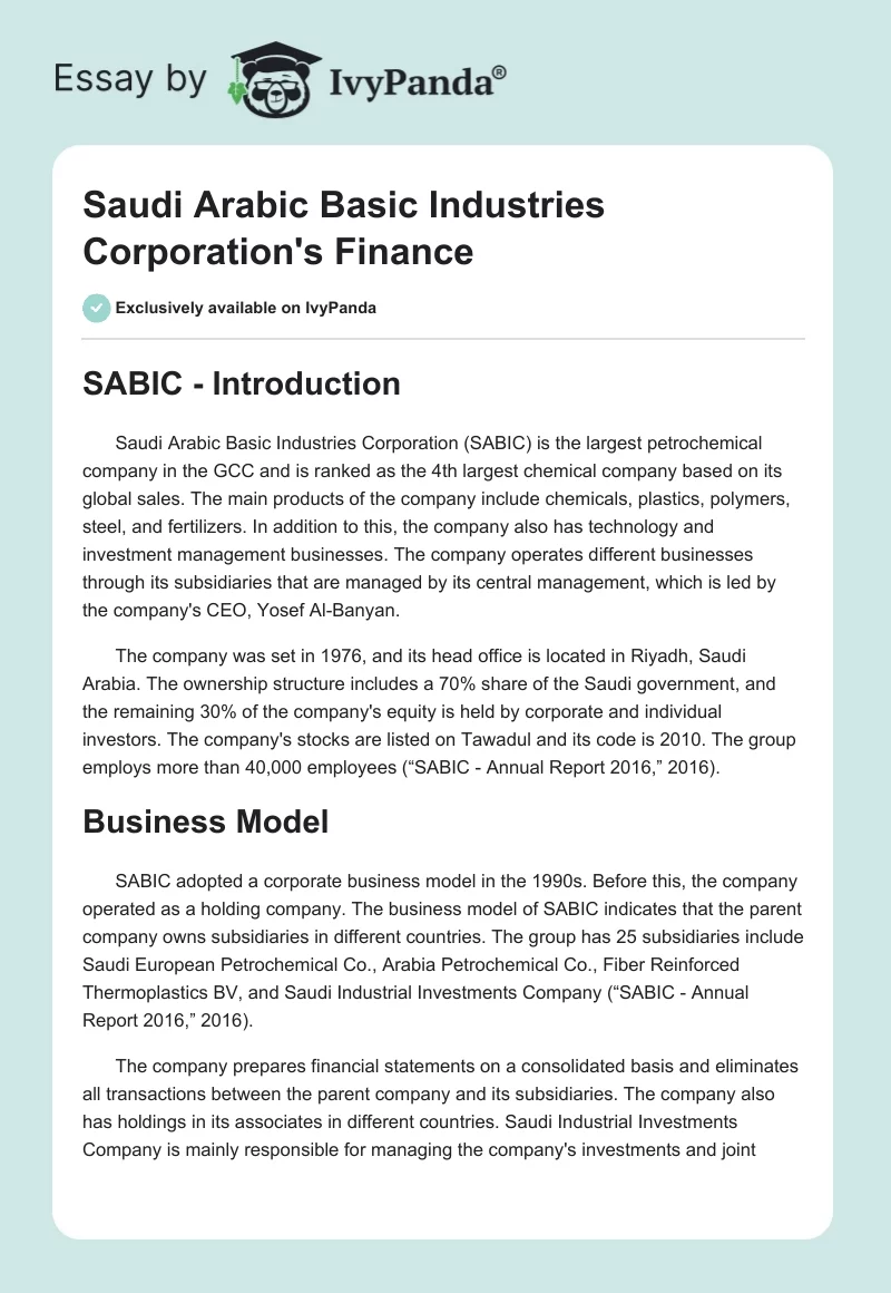 Saudi Arabic Basic Industries Corporation's Finance. Page 1