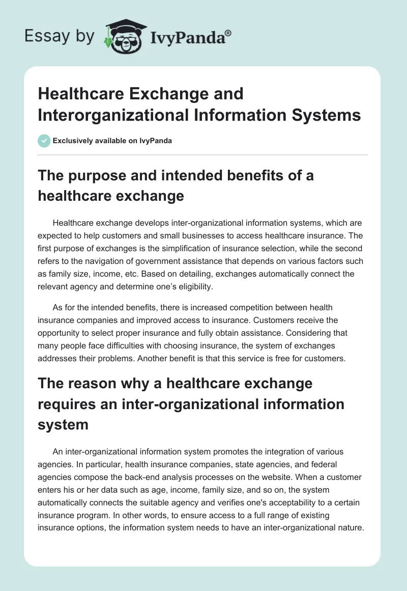 Healthcare Exchange and Interorganizational Information Systems. Page 1