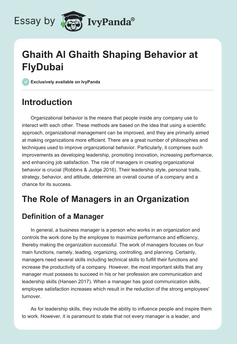 Ghaith Al Ghaith Shaping Behavior at FlyDubai. Page 1