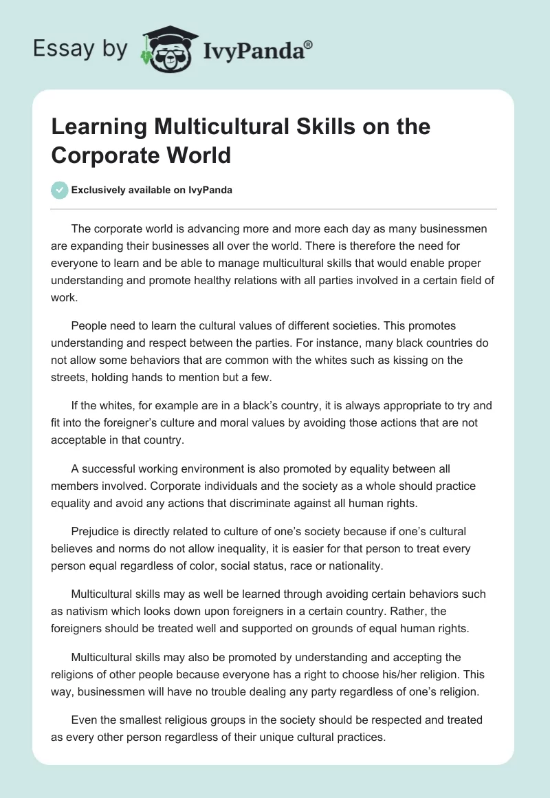 Learning Multicultural Skills on the Corporate World. Page 1