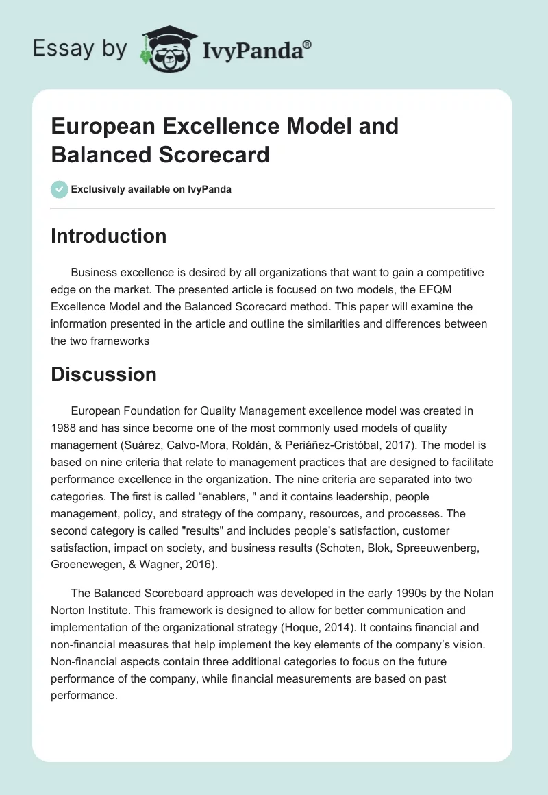 European Excellence Model and Balanced Scorecard. Page 1