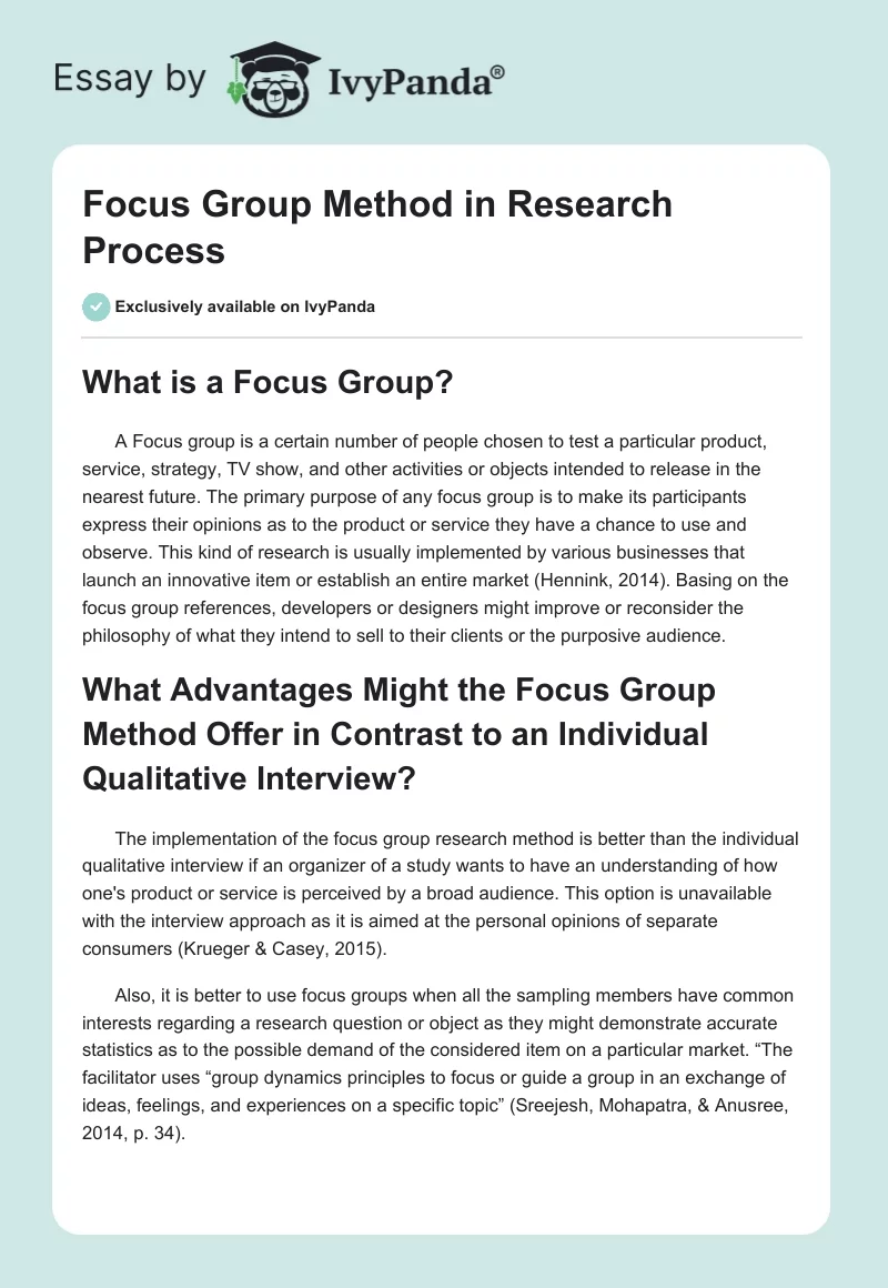 Focus Group Method in Research Process. Page 1