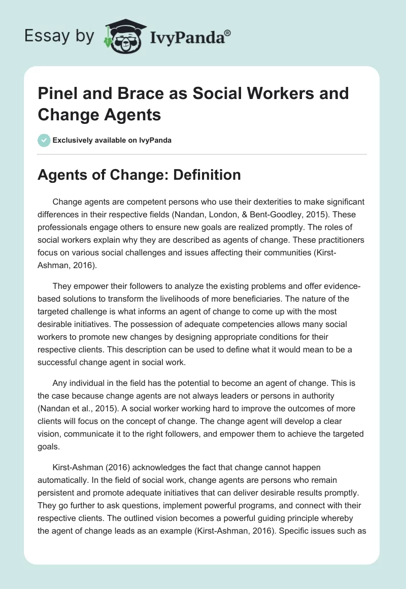 Pinel and Brace as Social Workers and Change Agents. Page 1
