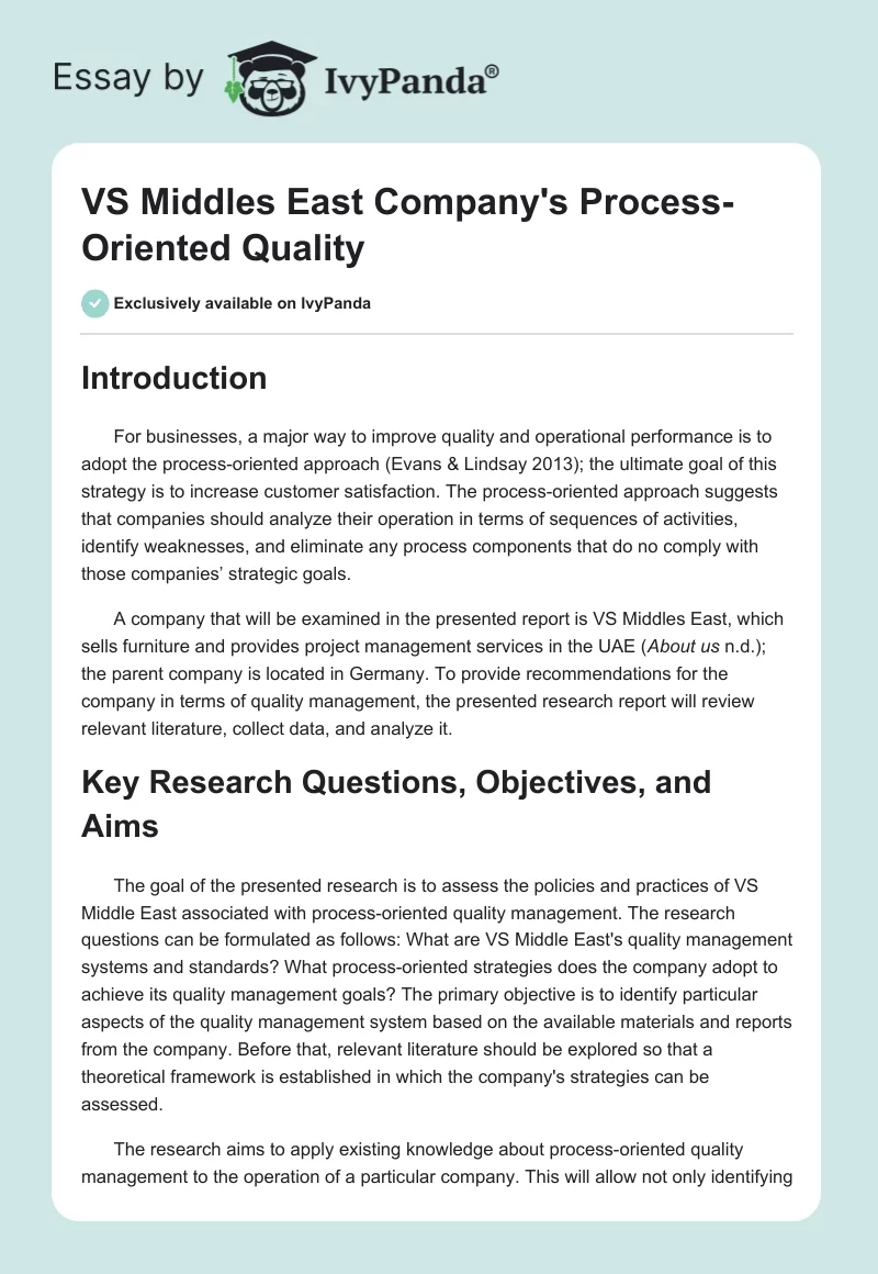 VS Middles East Company's Process-Oriented Quality. Page 1