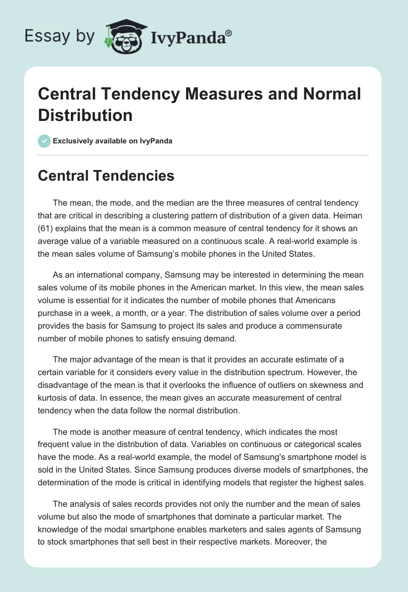 Central Tendency Measures and Normal Distribution. Page 1