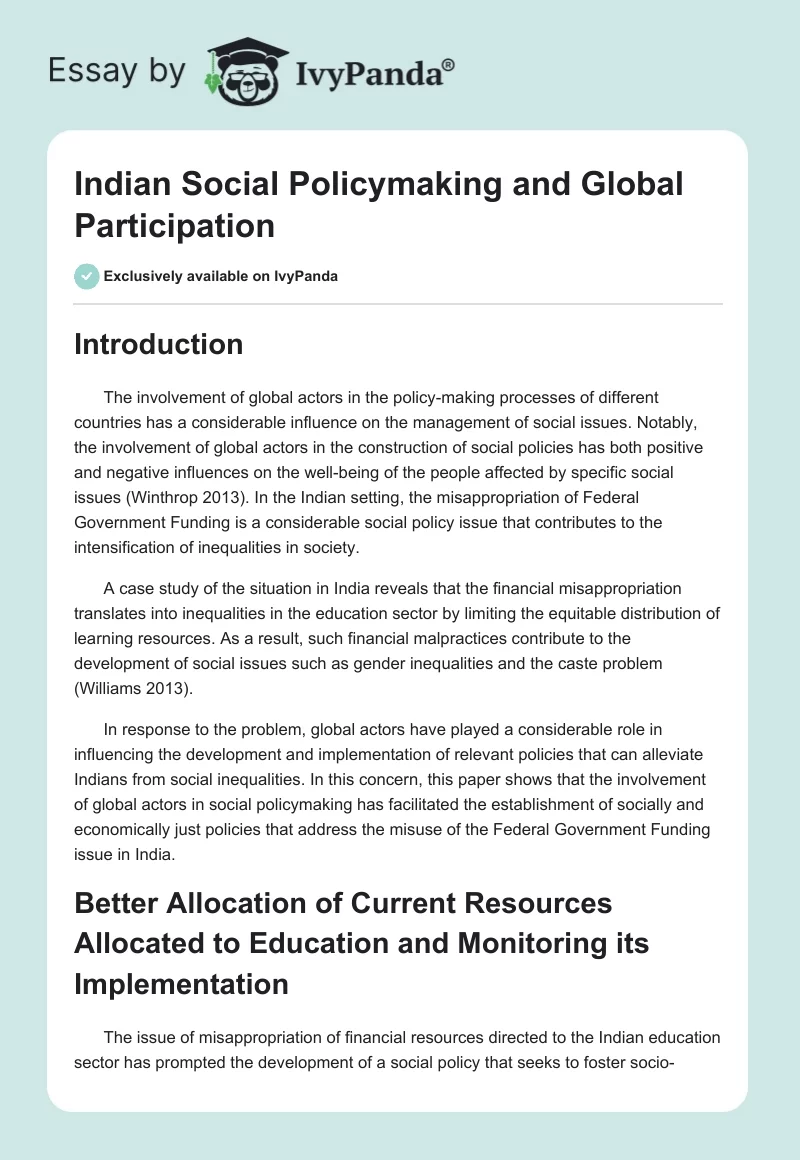 Indian Social Policymaking and Global Participation. Page 1