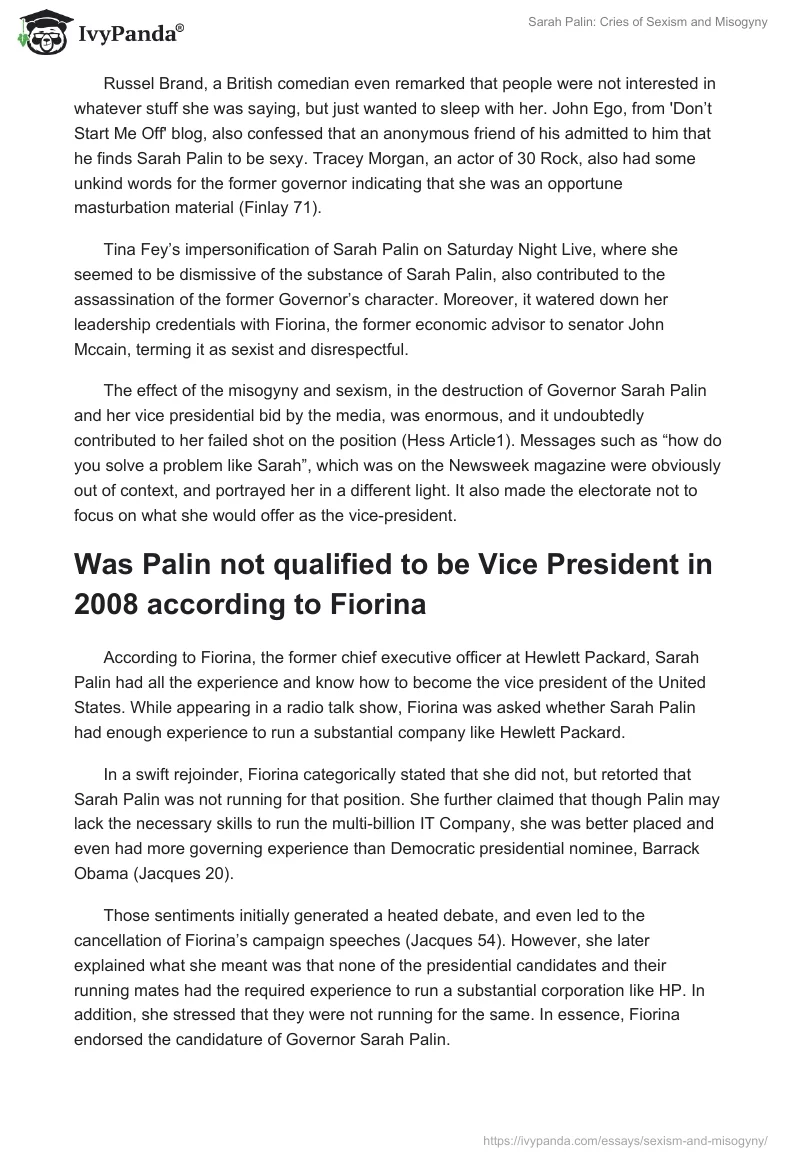 Sarah Palin: Cries of Sexism and Misogyny. Page 2