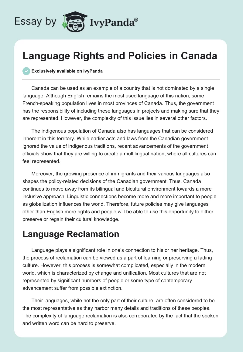 Language Rights and Policies in Canada. Page 1