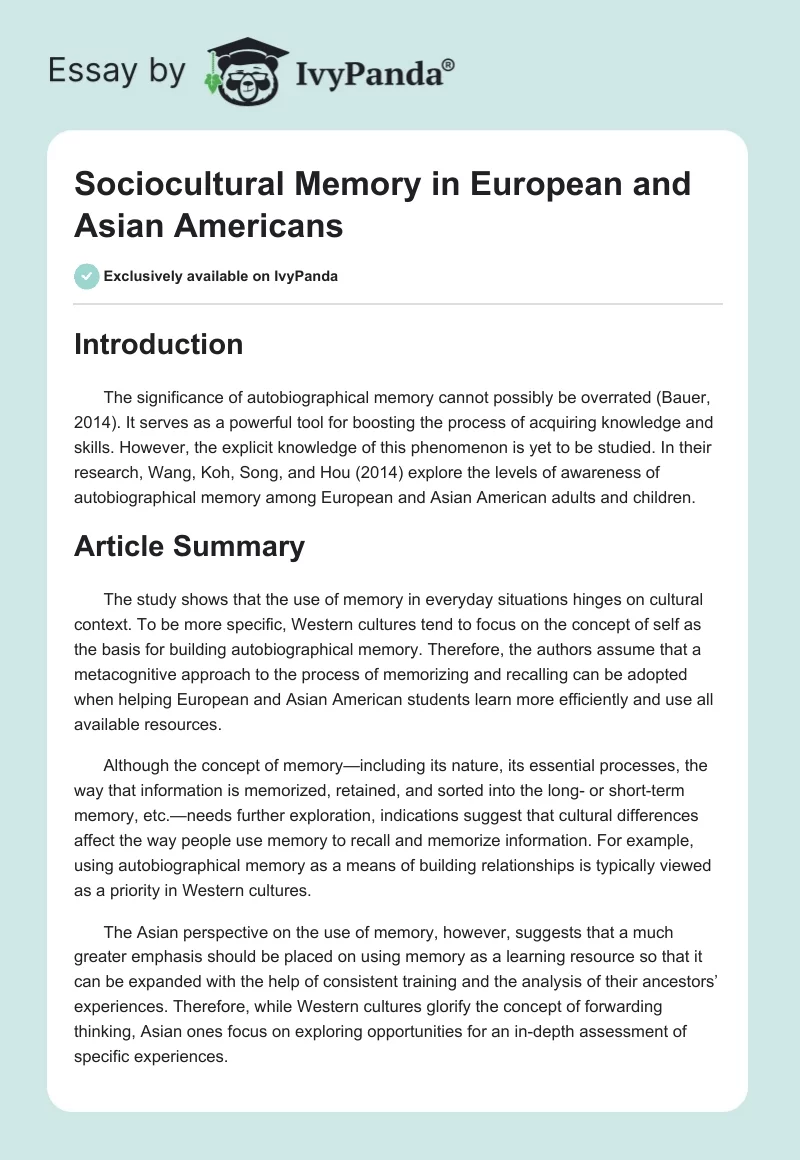 Sociocultural Memory in European and Asian Americans. Page 1