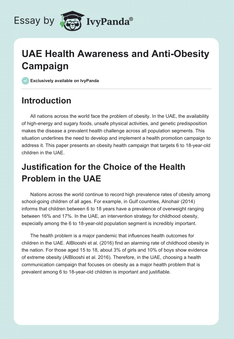 UAE Health Awareness and Anti-Obesity Campaign. Page 1