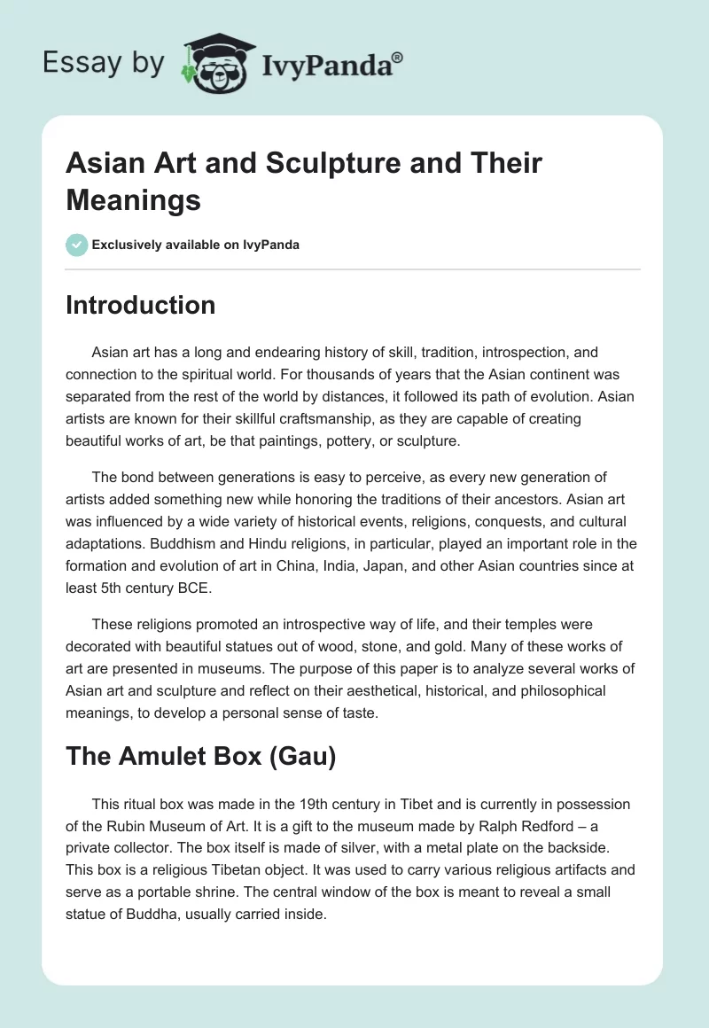 Asian Art and Sculpture and Their Meanings. Page 1