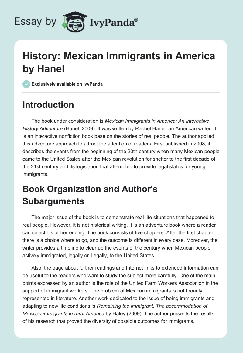 History: "Mexican Immigrants in America" by Hanel. Page 1