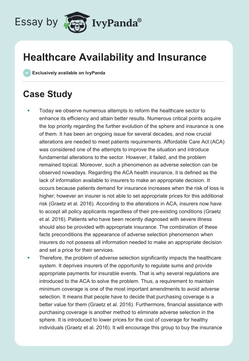 Healthcare Availability and Insurance. Page 1