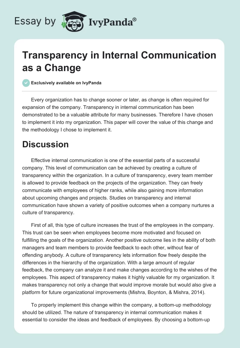 Transparency in Internal Communication as a Change. Page 1