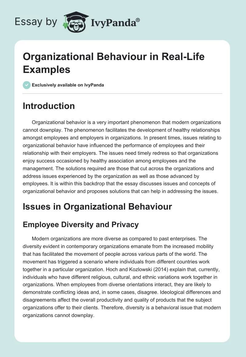 Real-Life Examples of Organizational Behavior. Page 1